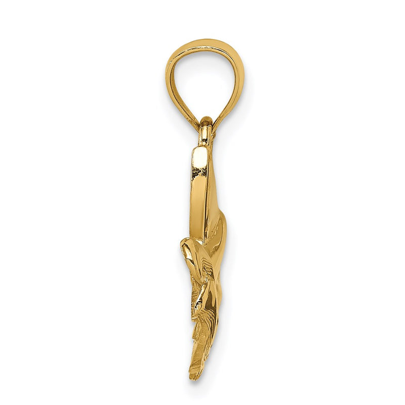 14k Yellow Gold Whale Tail & Wave Pendant