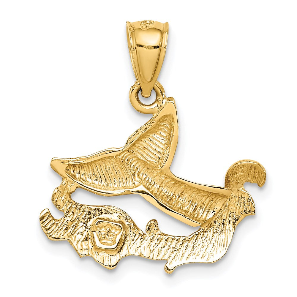 14k Yellow Gold Whale Tail & Wave Pendant