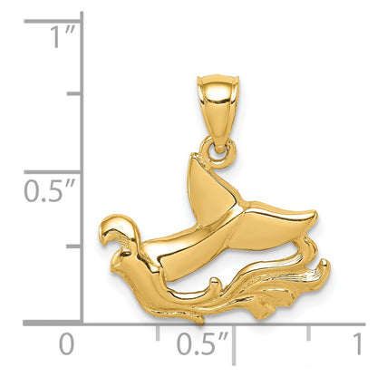 14k Yellow Gold Whale Tail & Wave Pendant