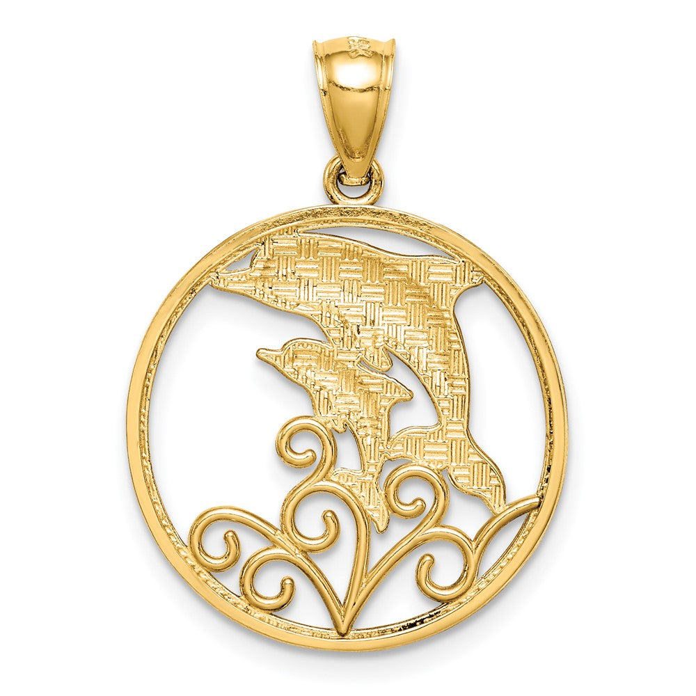 14k Yellow Gold Dolphins Pendant
