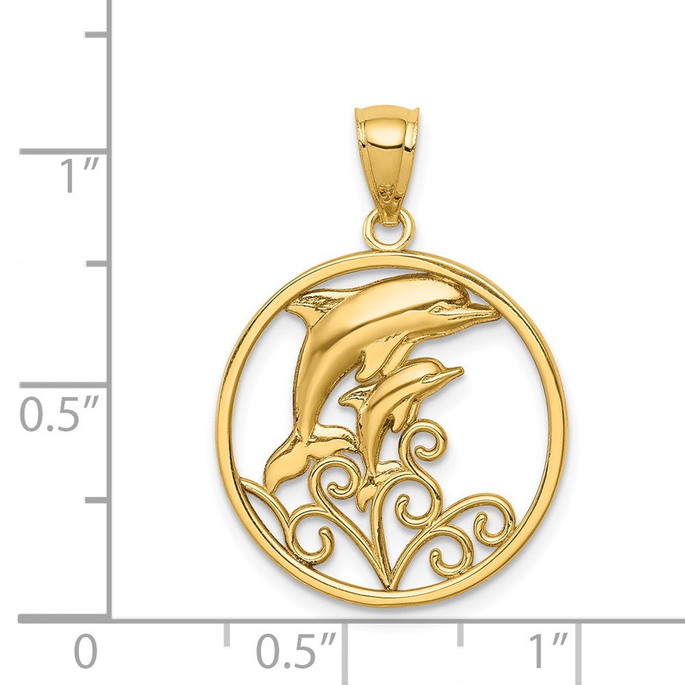 14k Yellow Gold Dolphins Pendant