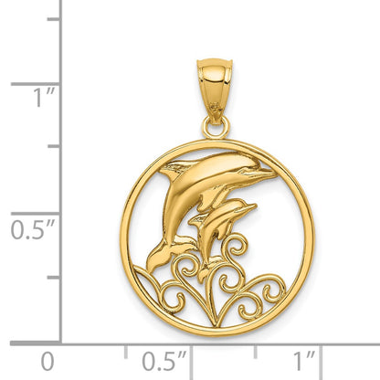 14k Yellow Gold Dolphins Pendant