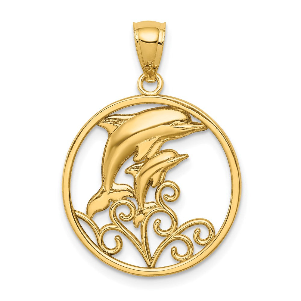14k Yellow Gold Dolphins Pendant