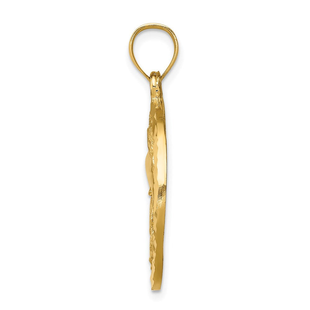 14k Yellow Gold Diamond-cut Dolphin and Shells Circle Pendant