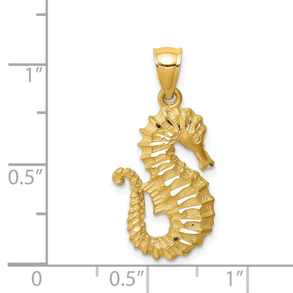 14k Yellow Gold Diamond-cut Seahorse Pendant