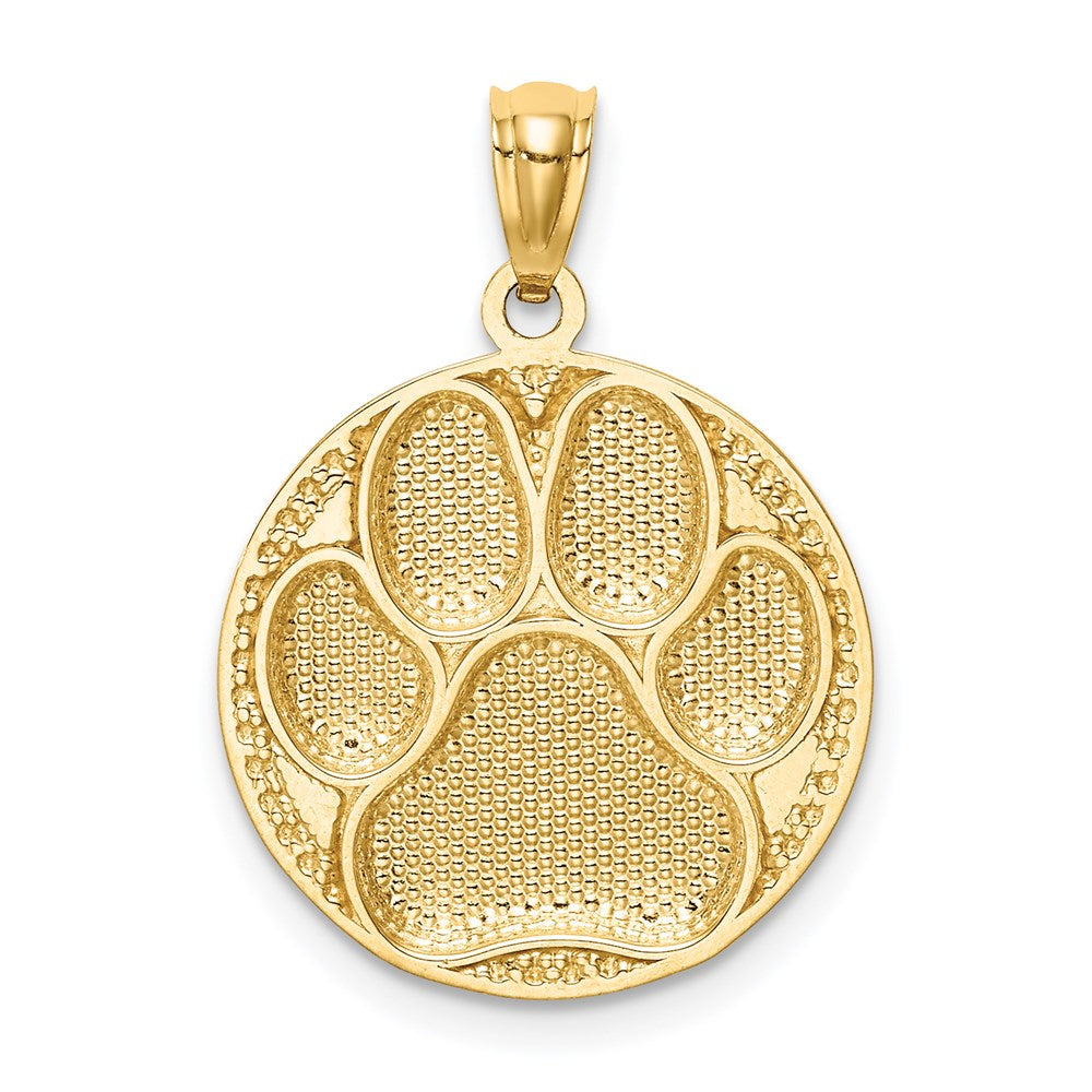 14k Yellow Gold Dog Paw Medal Pendant