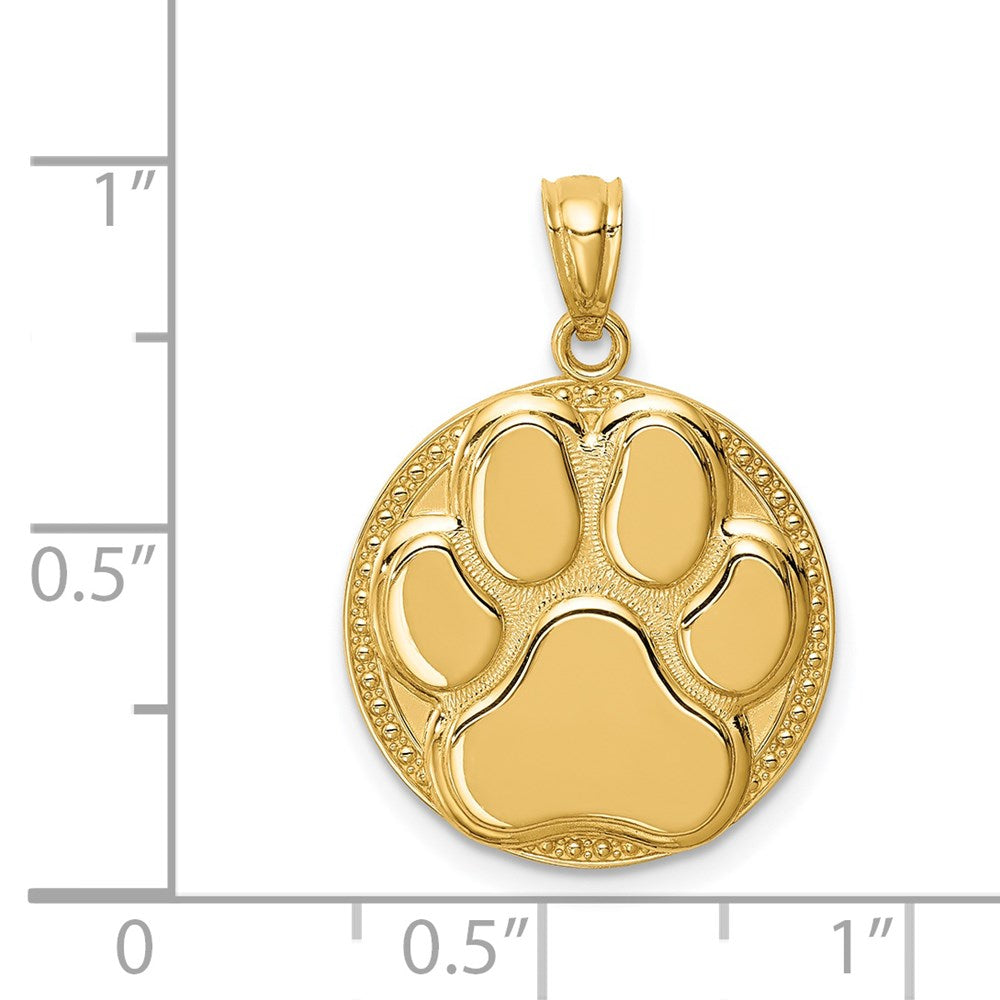 14k Yellow Gold Dog Paw Medal Pendant