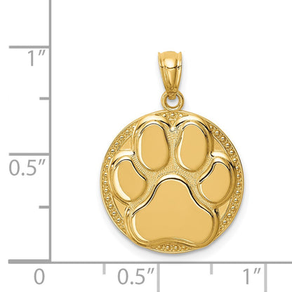 14k Yellow Gold Dog Paw Medal Pendant