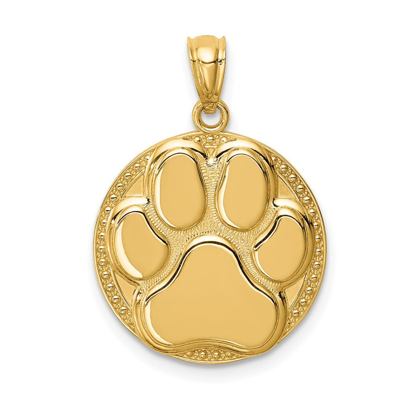 14k Yellow Gold Dog Paw Medal Pendant