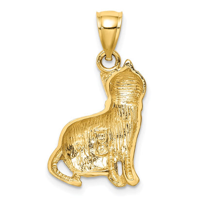 14k Yellow Gold Diamond-cut Cat Pendant