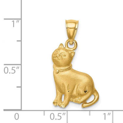 14k Yellow Gold Diamond-cut Cat Pendant