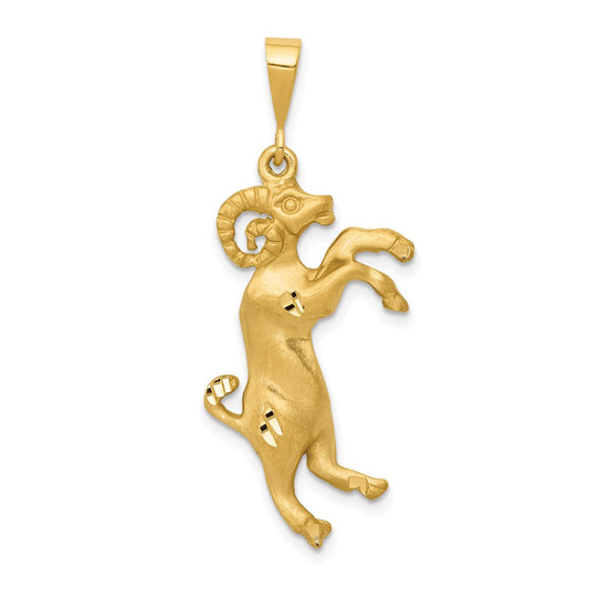 14k Yellow Gold Satin Diamond-cut Aries Zodiac Charm
