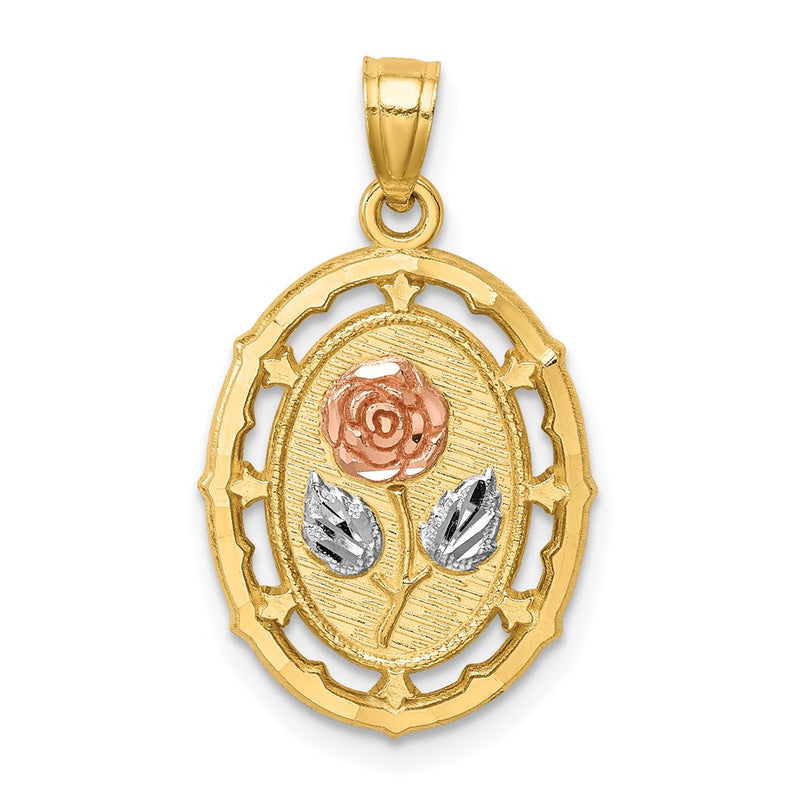 14k Two-tone Gold w/White Rhodium Fancy Rose Pendant