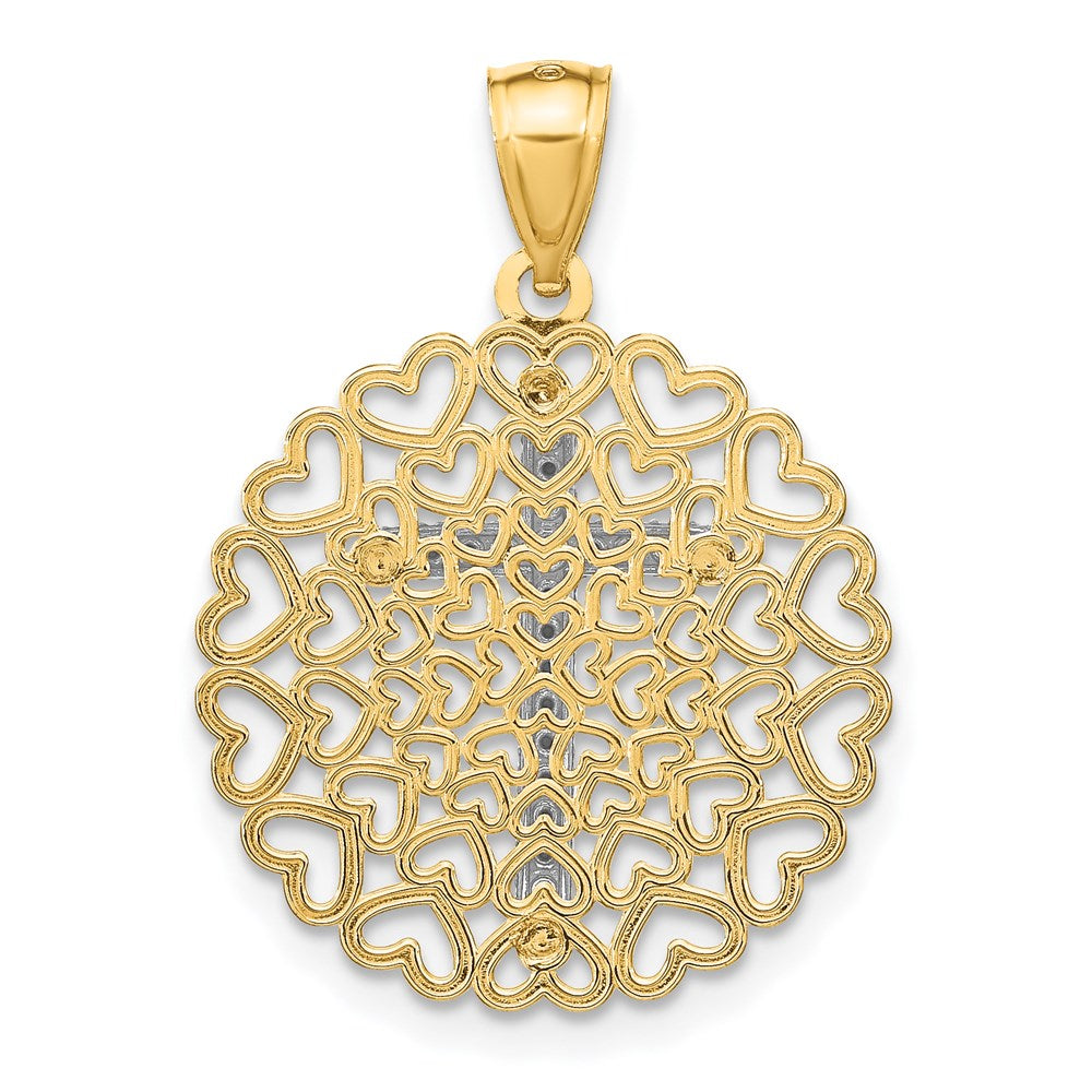 14k Yellow & Rhodium Gold w/Rhodium D/C  Cross on Heart Background Pendant