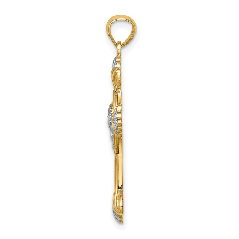 14k Yellow & Rhodium Gold w/White Rhodium Cherub Cross Pendant