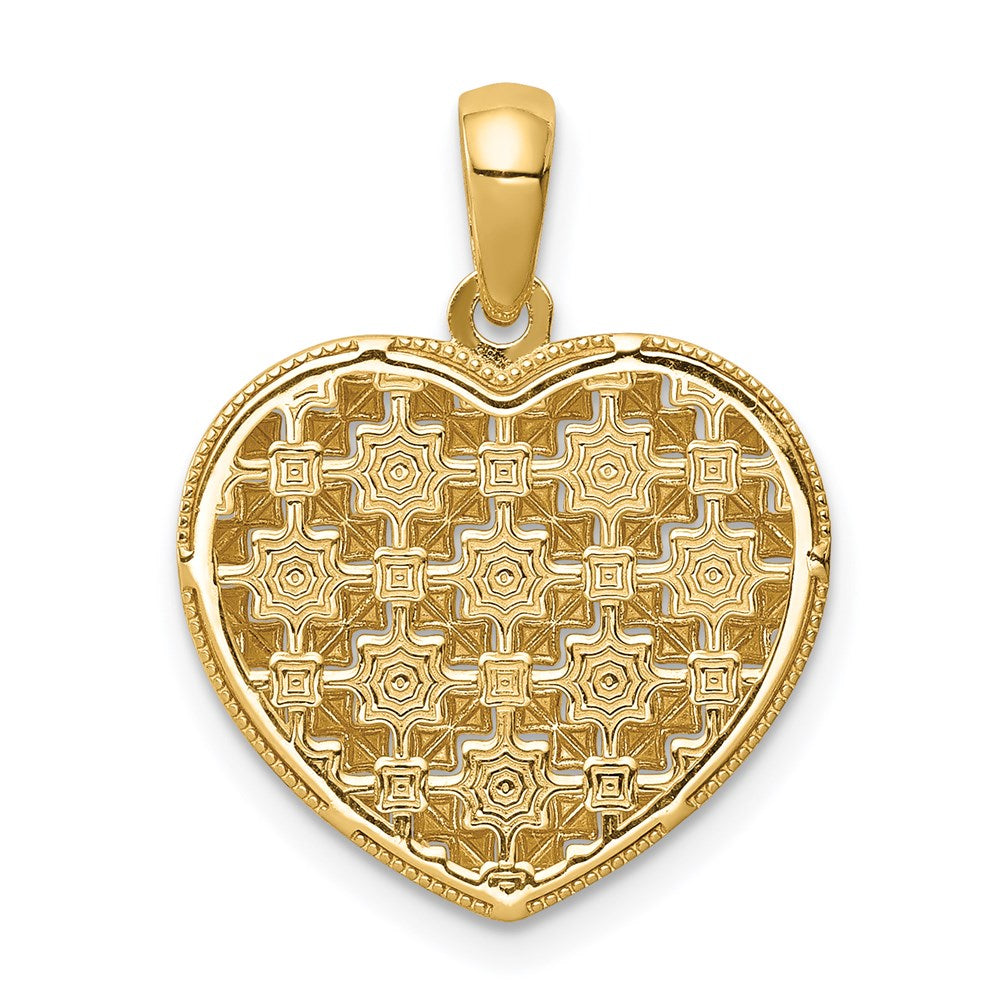 14k Yellow Gold Polished 3-D Patterned Puffed Heart Pendant