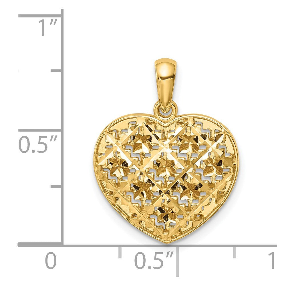 14k Yellow Gold Polished 3-D Patterned Puffed Heart Pendant