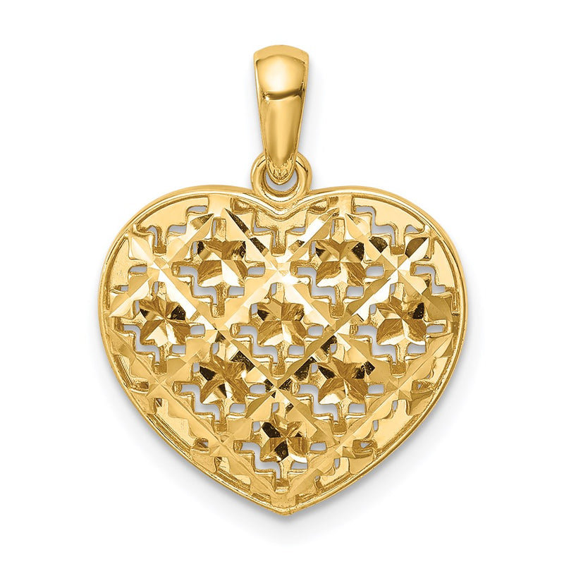 14k Yellow Gold Polished 3-D Patterned Puffed Heart Pendant
