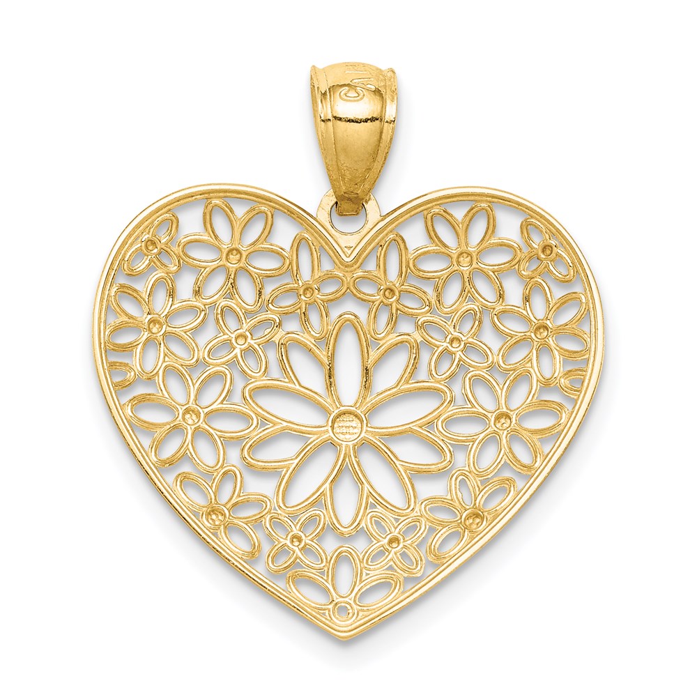 14k Yellow Gold Polished Floral Heart Pendant