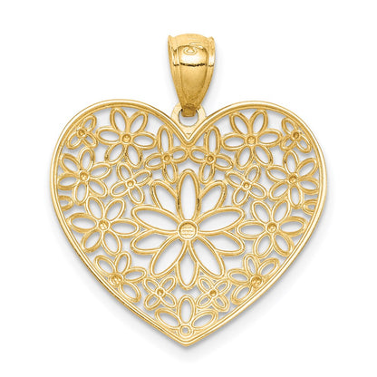 14k Yellow Gold Polished Floral Heart Pendant