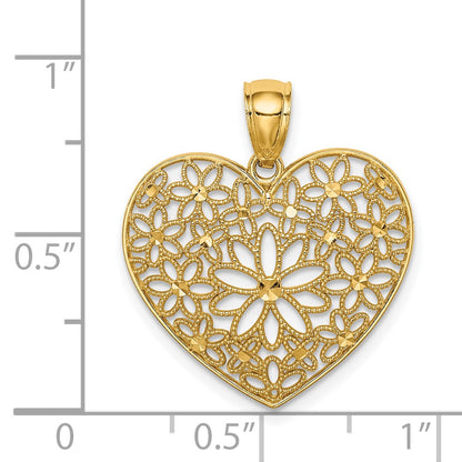 14k Yellow Gold Polished Floral Heart Pendant