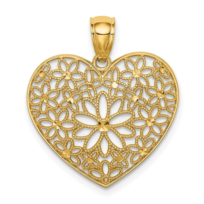14k Yellow Gold Polished Floral Heart Pendant