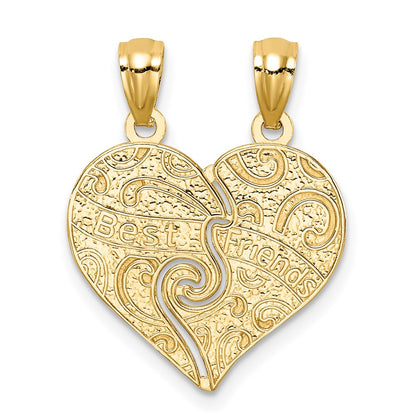14k Yellow & Rhodium Gold w/Rhodium Break Apart BEST FRIENDS Heart Pendant