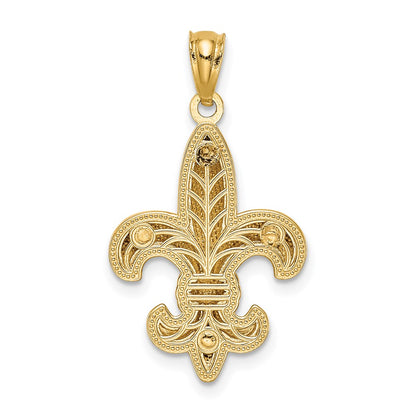 14k Yellow & Rhodium Gold w/White Rhodium Fleur De Lis Pendant