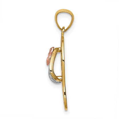 14k Tri-Color Gold Plumeria Sandal Pendant