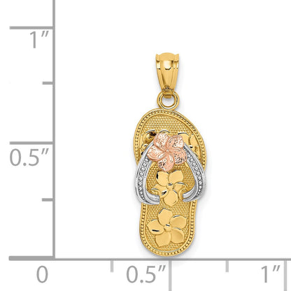 14k Tri-Color Gold Plumeria Sandal Pendant