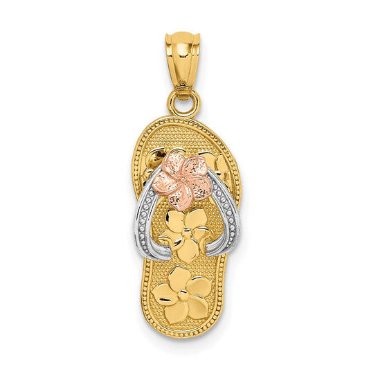 14k Tri-Color Gold Plumeria Sandal Pendant