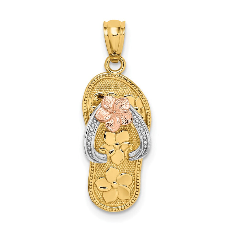 14k Tri-Color Gold Plumeria Sandal Pendant
