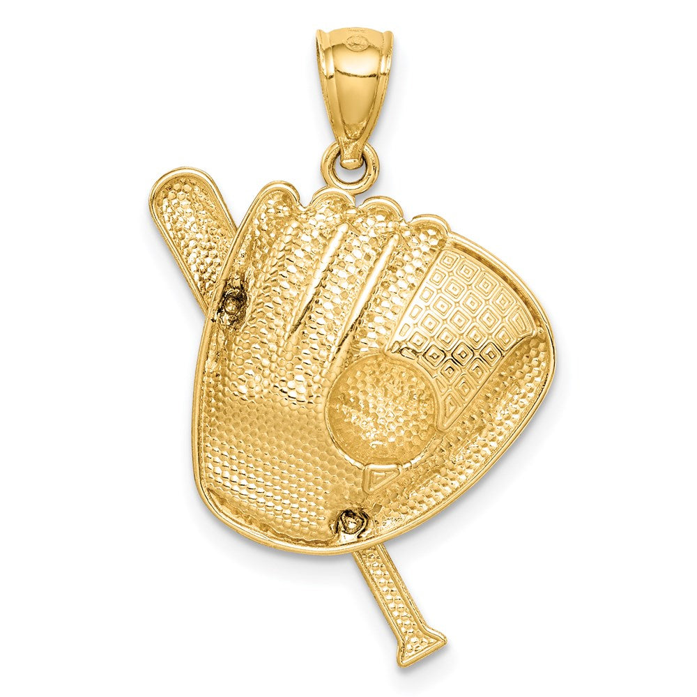 14k Yellow & Rhodium Gold D/C White Rhodium Baseball Bat Glove Ball Pendant