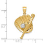 14k Yellow & Rhodium Gold D/C White Rhodium Baseball Bat Glove Ball Pendant