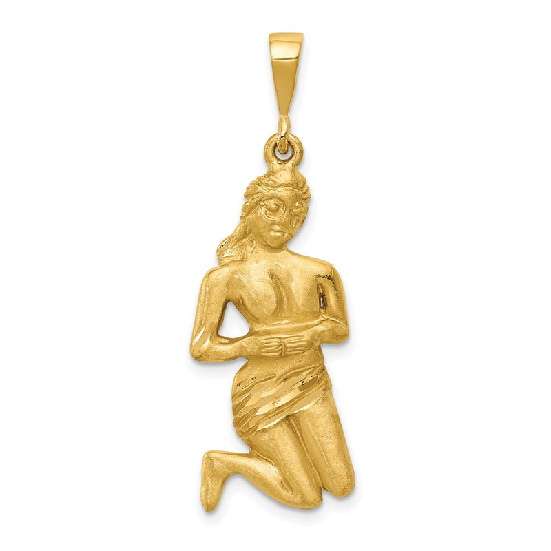 14k Yellow Gold Satin Diamond-cut Virgo Zodiac Charm