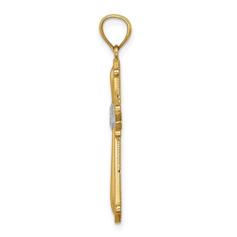 14k Yellow & Rhodium Gold White Rhodium D/C Budded Passion Crucifix