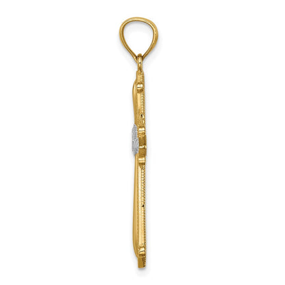 14k Yellow & Rhodium Gold White Rhodium D/C Budded Passion Crucifix