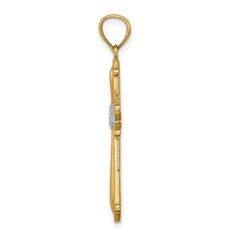 14k Yellow & Rhodium Gold White Rhodium D/C Budded Passion Crucifix