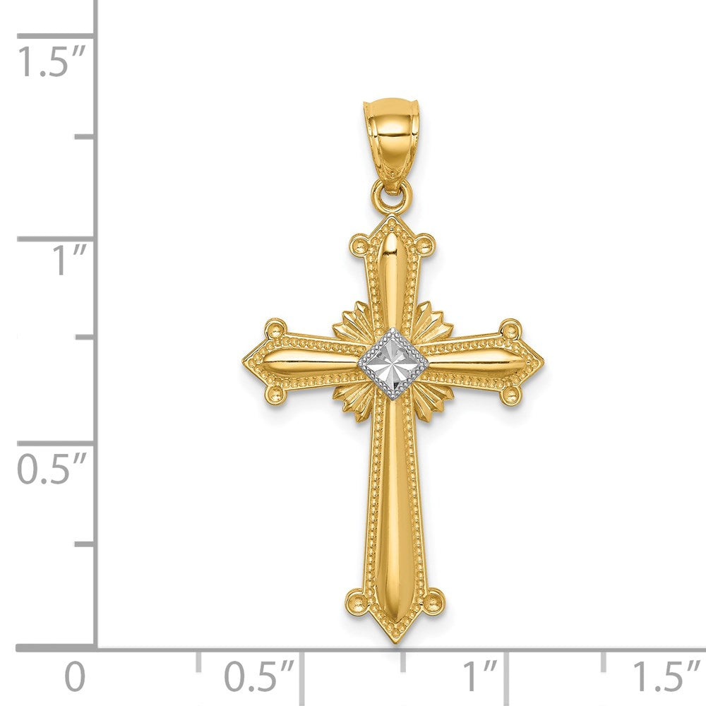 14k Yellow & Rhodium Gold White Rhodium D/C Budded Passion Crucifix