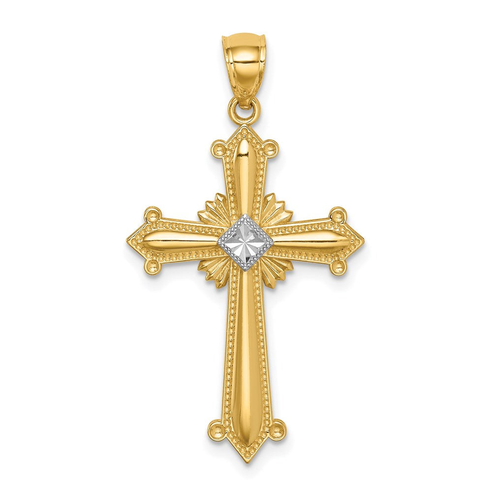 14k Yellow & Rhodium Gold White Rhodium D/C Budded Passion Crucifix