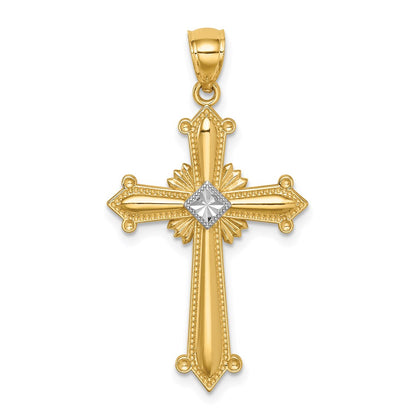 14k Yellow & Rhodium Gold White Rhodium D/C Budded Passion Crucifix