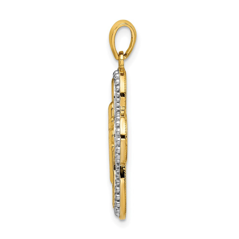 14k Yellow & Rhodium Gold White Rhodium D/C Cross Pendant