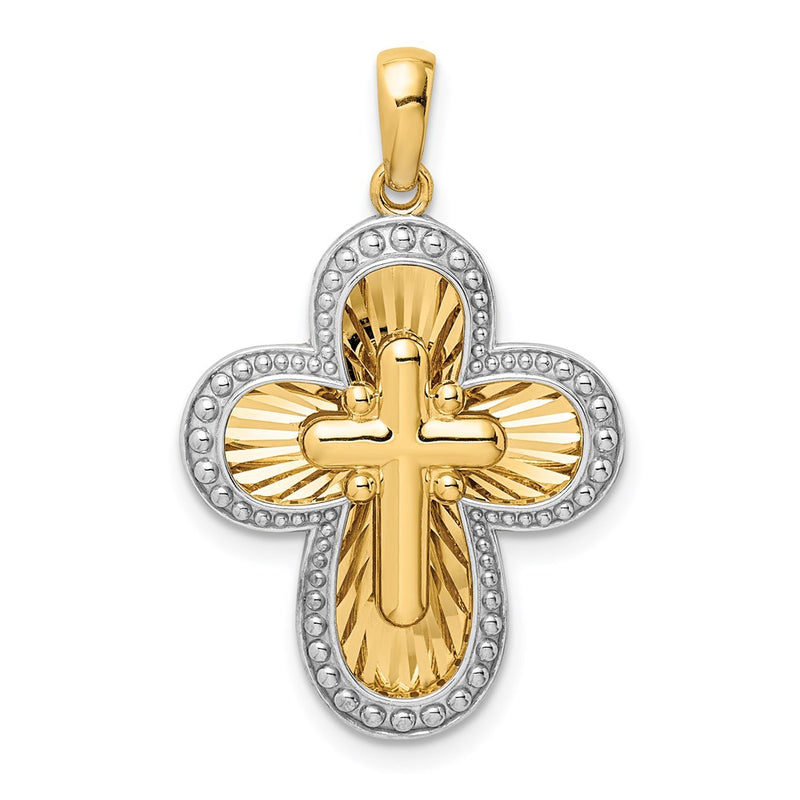 14k Yellow & Rhodium Gold White Rhodium D/C Cross Pendant