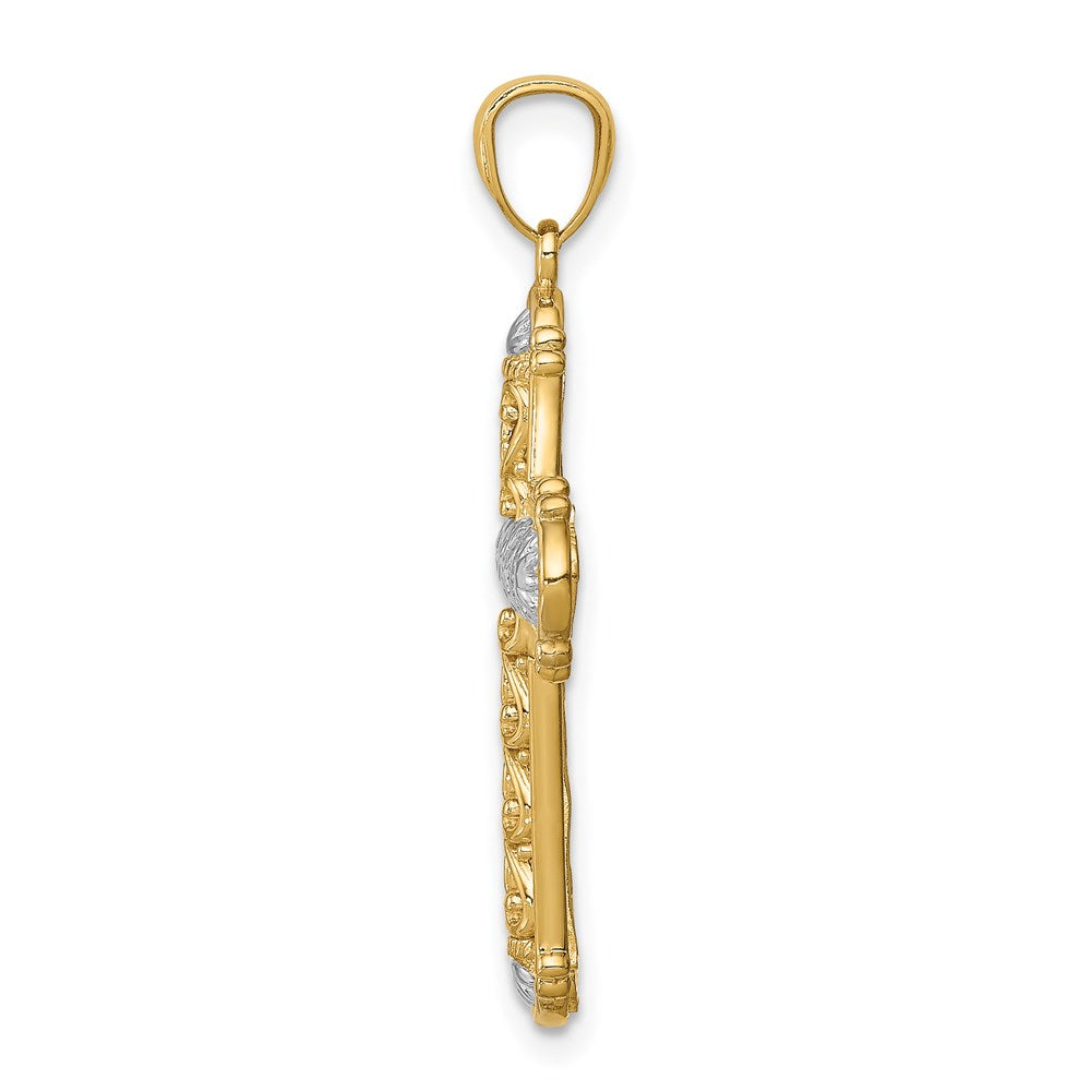 14k Yellow & Rhodium Gold White Rhodium D/C Reversible Cross Pendant