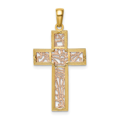 14k Two-tone Gold Two-tone Gold w/White Rhodium Crucifix Pendant