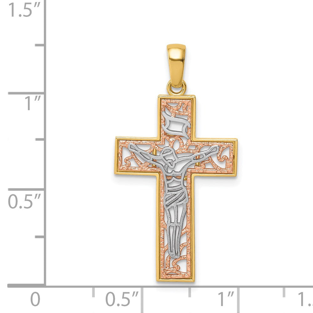 14k Two-tone Gold Two-tone Gold w/White Rhodium Crucifix Pendant