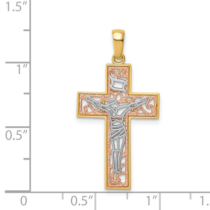 14k Two-tone Gold Two-tone Gold w/White Rhodium Crucifix Pendant