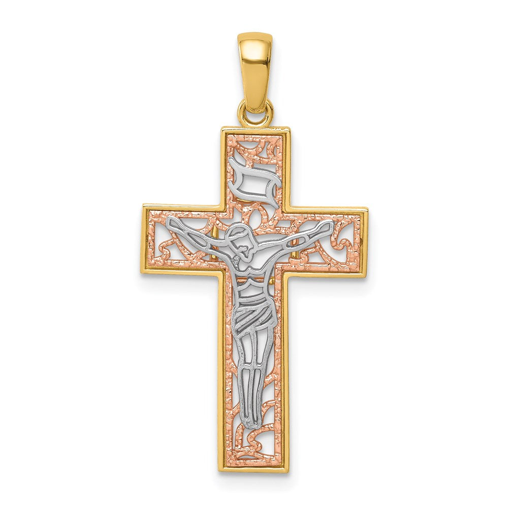 14k Two-tone Gold Two-tone Gold w/White Rhodium Crucifix Pendant