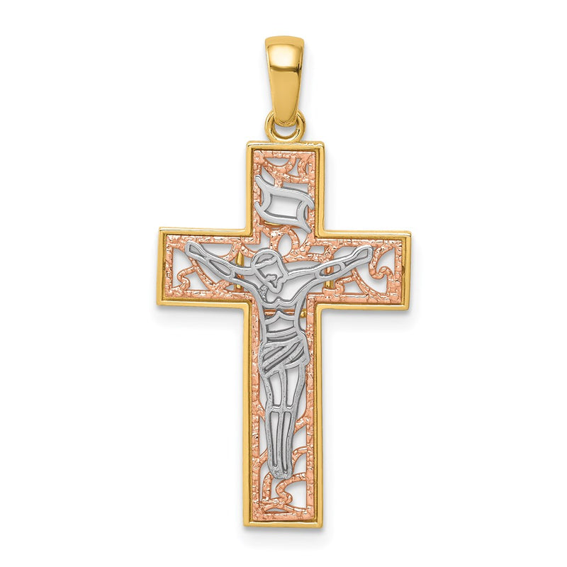 14k Two-tone Gold Two-tone Gold w/White Rhodium Crucifix Pendant