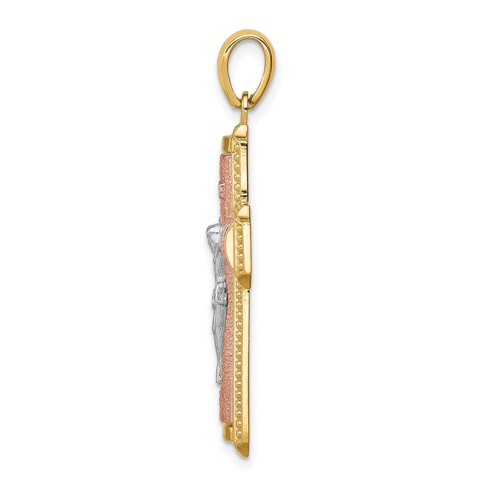 14k Two-tone Gold White Rhodium INRI Crucifix Pendant